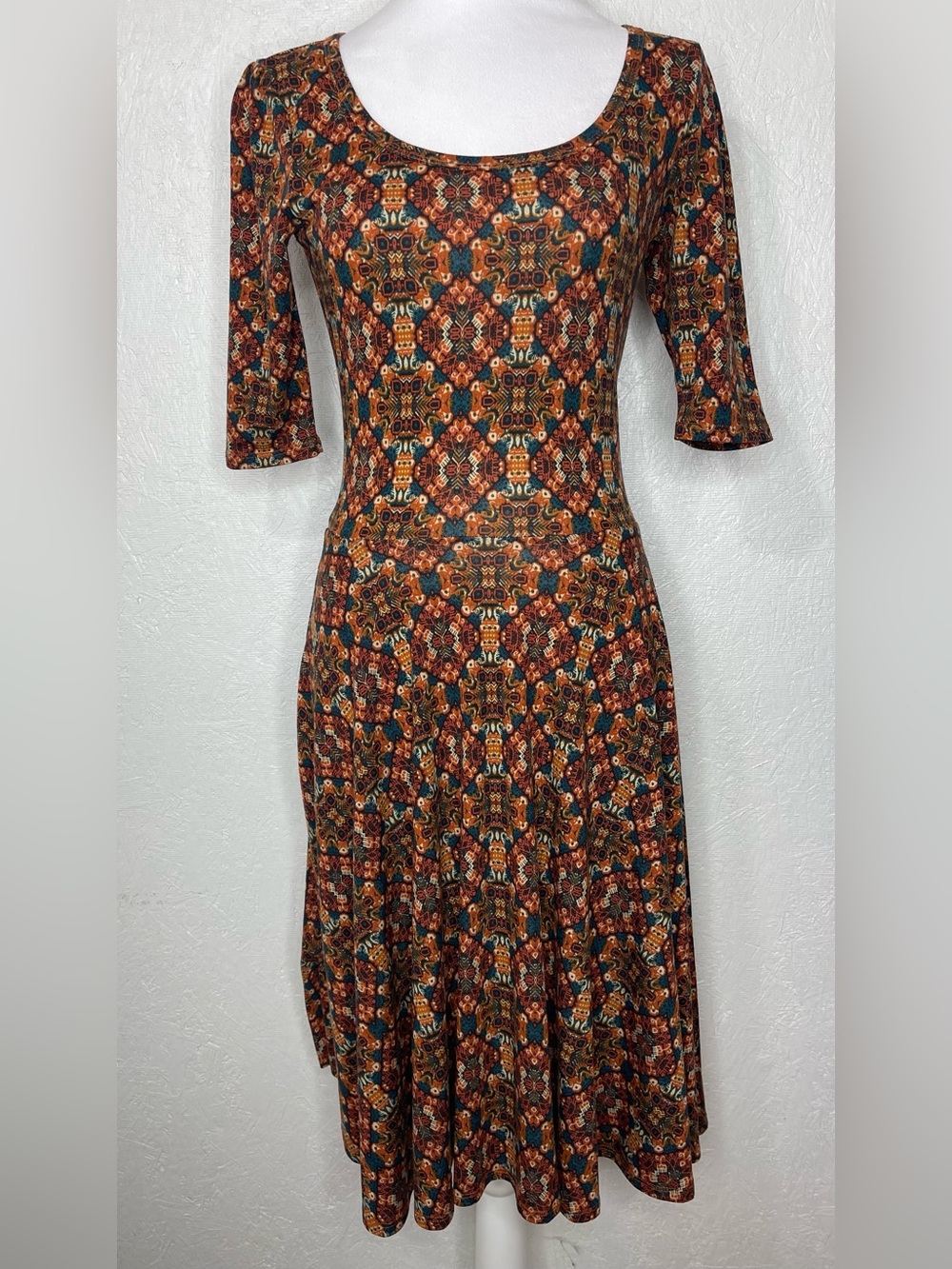 Boho Paisley Medallion Midi Dress 3/4 Sleeve Fit
& Flare Fall Cottagecore XSmall - Picture 2 of 10